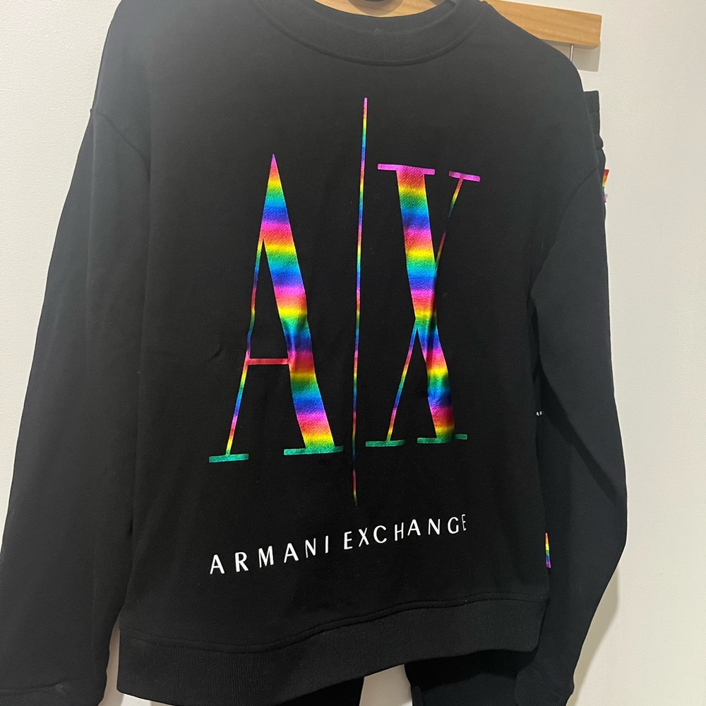 Armani Exchange Black Sweatshirt with Rainbow Logo